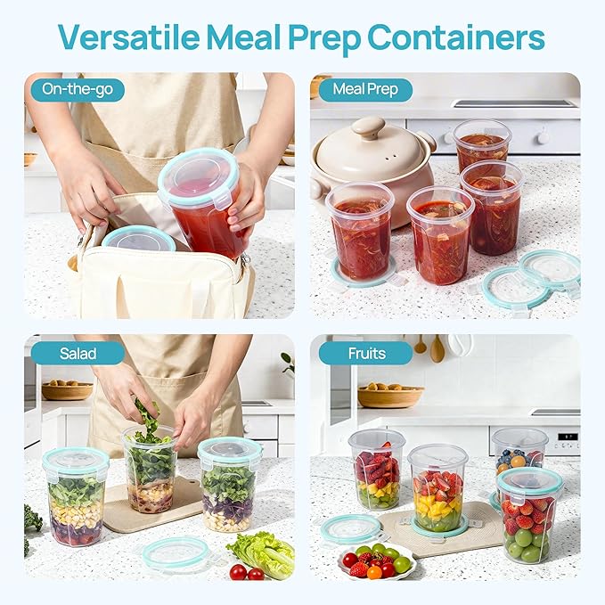 Vtopmart 6 Pack 32oz Freezer Storage Containers, Soup Container with Airtight Lids, Reusable Plastic Meal Prep Container, Deli Containers for Lunch, Salad, Leftover, Oats, Microwave/Dishwasher Safe