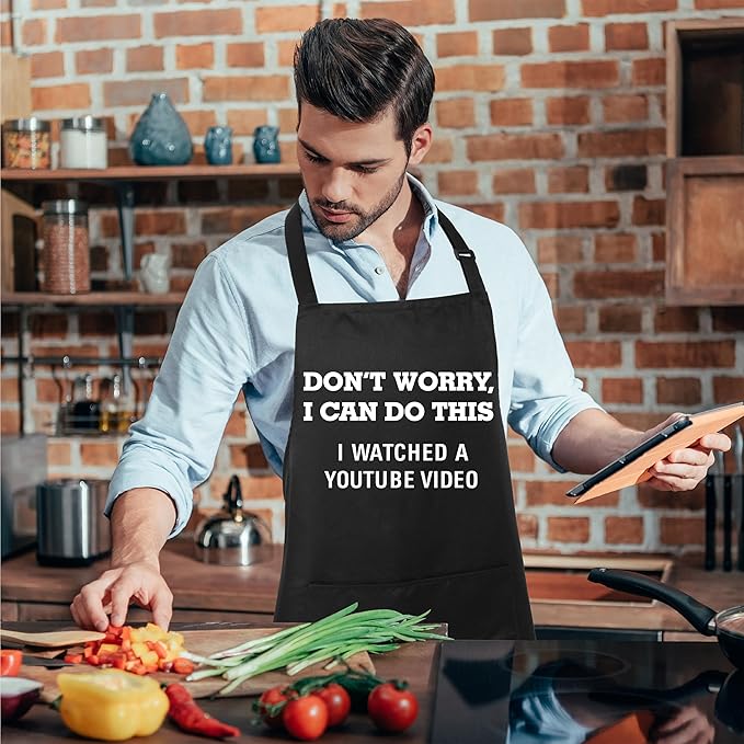 Xornis 100% Cotton Funny Apron for Men Women Adjustable Bib Aprons with 2 Pockets Grill Kitchen Cooking BBQ One Size Fits All