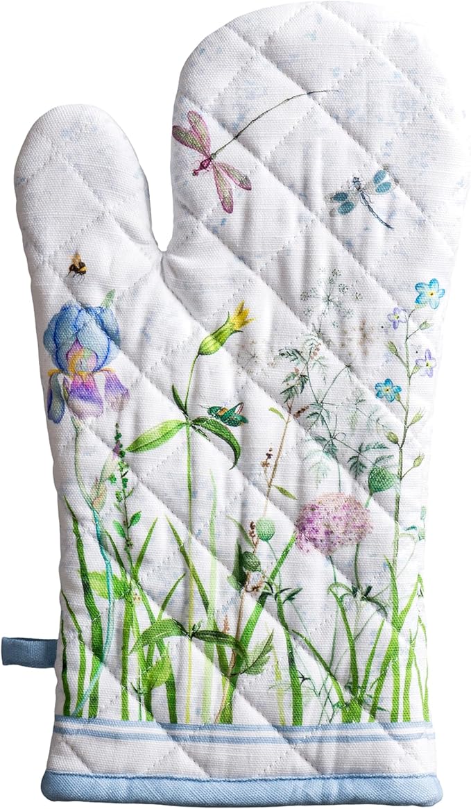 Maison d'Hermine Oven Gloves 100% Cotton Oven Mitt 7" x 13" with Loop Heat Resistant BBQ Cooking Gloves Baking Grilling Gifts for Mothers Day Spring/Summer (Pack of 1, Fleurs De Mai)