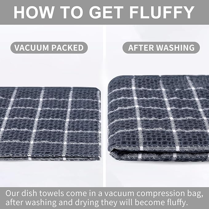 Homaxy 100% Cotton Dish Cloths, 8 Pack-12 X 12 Inches, Check Design Waffle Weave Dish Rags for Washing Dishes, Ultra Absorbent and Fast Drying Dishcloths, Grey