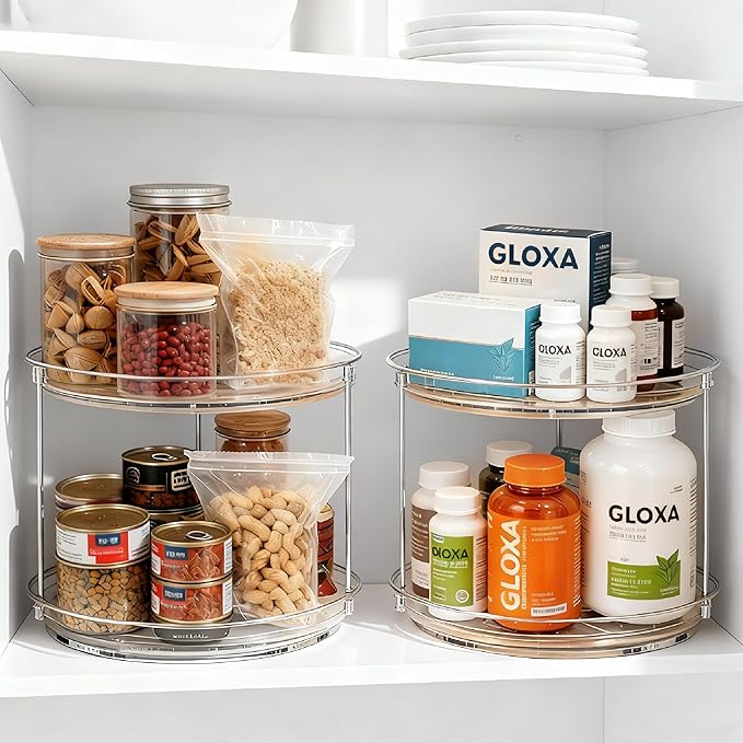 2 Tier Lazy Susan Turntable Organizer 9.25'' Rotating Spice Rack Organization, 1 Pack