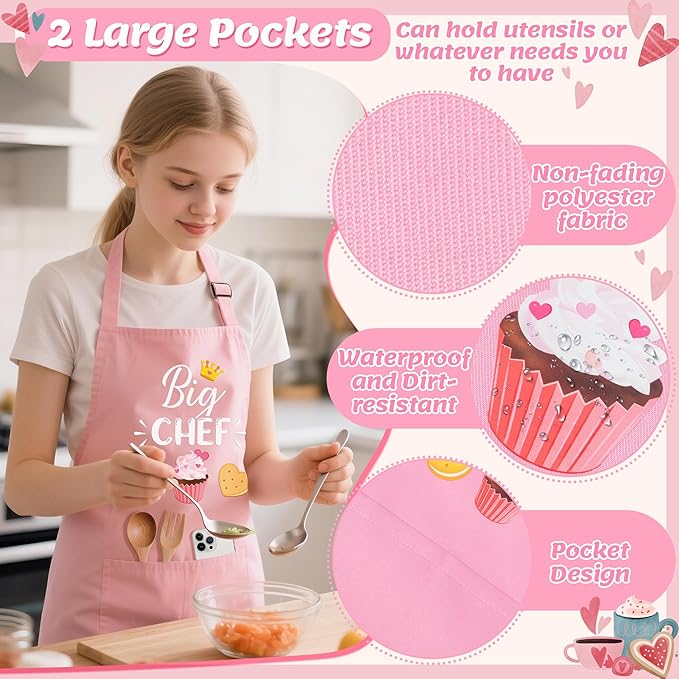 R HORSE 2Pcs Adults Kids Matching Apron Set - Mommy and Me Adjustable Kitchen Apron with 2 Pockets - Parent and Child Matching Gift for Women Kid Cooking Baking Painting Training Gardening