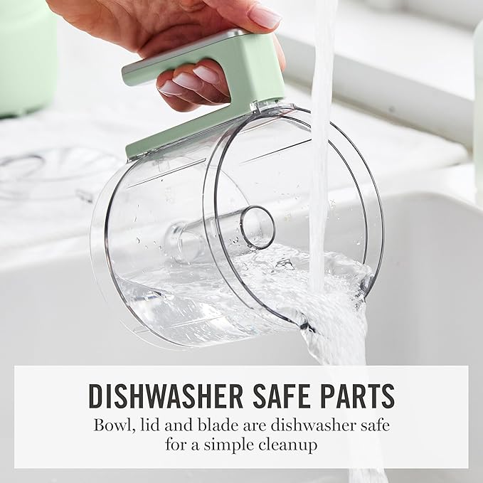 Martha Stewart 3 Cup Food Processor, Electric Vegetable Chopper, Stainless Steel Blades, 24oz BPA-Free Bowl, Pour Spout, Dicing, Mincing, Chop & Puree, Dishwasher Safe, Oil Chute, Easy-Clean, Honeydew