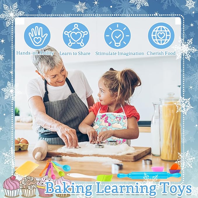KAEGREEL Kids Baking Chef Set with Unicorn Apron and Mitt, 26pcs Kitchen Toys Kid Cooking Set with Chef Hat Spoons Whisk, Chef Supplies Role Play Gifts for Girls Boys Aged 3 4 5 6 7 8 Years Old