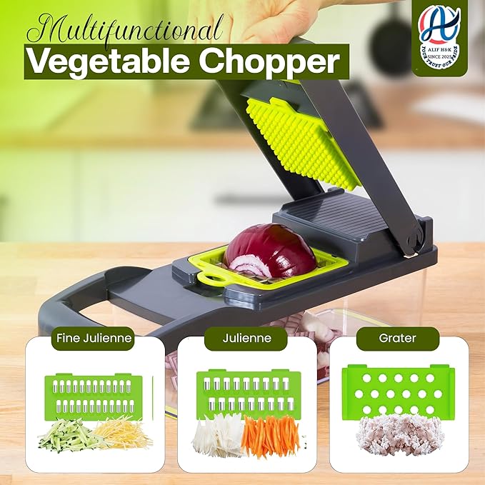 Vegetable Chopper, 16-in-1 Food Slicer, Onion Chopper, Mandoline Vegetable Slicer, Cutter, Spiralizer, 8 Stainless Steel Blades, Includes a Food Storage for Kitchen