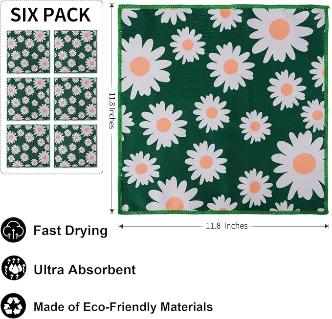 Microfiber Kitchen Towels Set of 6 Pack 11.8" X 11.8" Quick Dry Tea Dish Towel with Hanging Loop, Ultra Absorbent Reusable Cleaning Dishcloths, Sustainable Decorative Hand Towels Housewarming Gifts