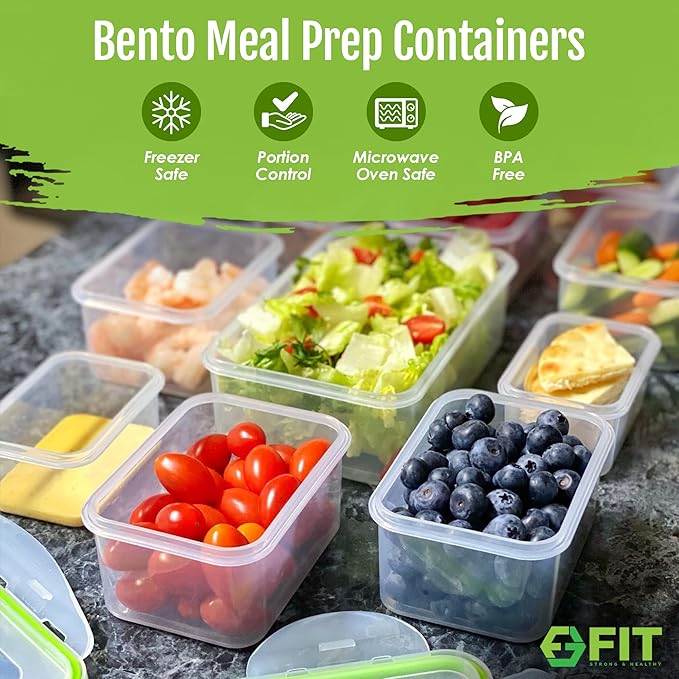 Bento Box for Kids and Adults - Reusable Lunch Box Meal Prep Containers - 3 Compartment Snack Box Container with Airtight Lid - Dishwasher, Freezer, Microwave Safe Food Snack Storage (39 oz, 7 Pack)