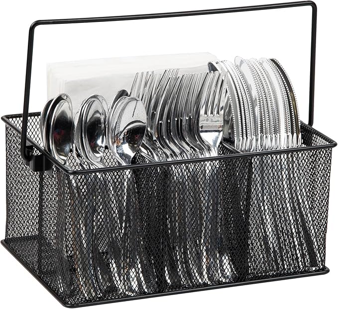 Mind Reader Utensil Holder, Silverware Organizer, Caddy, Cutlery Holder, Kitchen, Metal Mesh, 10"L x 7"W x 4.75"H, Black