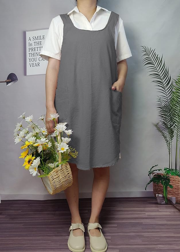 Cotton Cross Back Aprons Solid Color Cooking Kitchen Garden Smock for Women Girls with Pockets