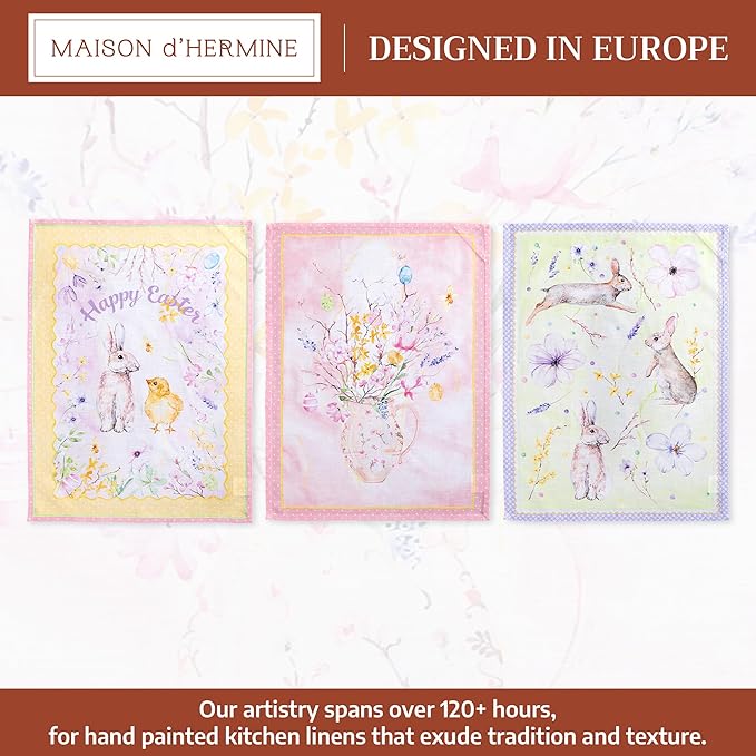 Maison d' Hermine Kitchen Towels Set of 3 100% Cotton 27.50" x 20" Reusable Cloth Tea Dish Towels Absorbent with Hanging Loop for Kitchen Gifts for Mothers Day Spring/Summer (Easter Zest)