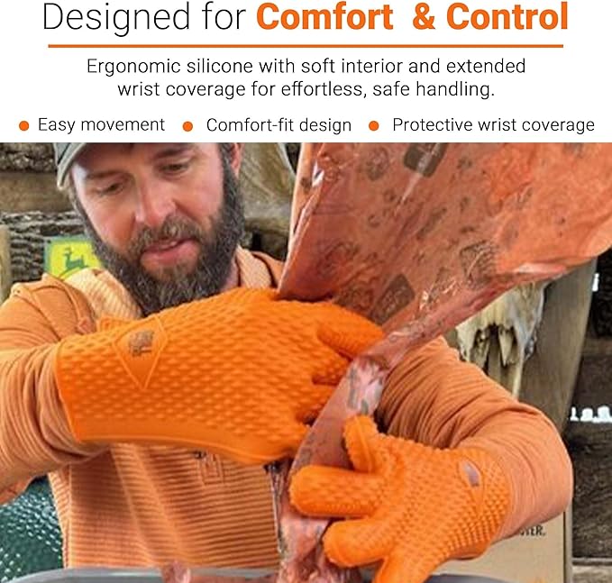 Grill Masters Club Silicone Gloves Heat Resistant for BBQ & Cooking – Heat Resistant Kitchen Gloves, Silicone Mitts & Grill Mitts for Outdoor Grill BBQ (Dishwasher Safe, Heat Safe to 446°F)