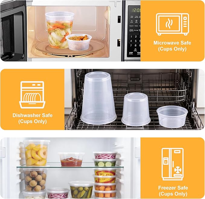 BYSNOW 60 Sets Deli Containers with Lids, 32/16/8 oz X 20 Set Each, Leak-Proof & BPA Free Airtight Takeout Plastic Food Storage Containers for Soup, Freezer/Microwave/Dishwasher Safe