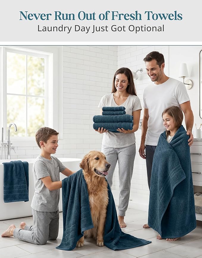 CASA PLATINO 100% Luxury Cotton Bathroom Towels Set - 12 Pc - Super Soft, Quick Dry & Highly Absorbent - 4 Bath, 4 Washcloth, 4 Hand Towels - Premium Hotel Quality, Ideal for Spa & Salons - Steel Blue