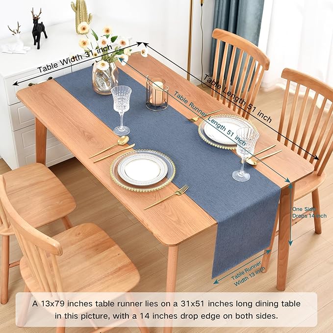 Farmhouse Rustic Table Runner Mist Blue Faux Linen Table Runners Water Resistant Table Runner 72 inches Long for Living Room Dresser Bedroom Kitchen Dining Party 13x72 Inch