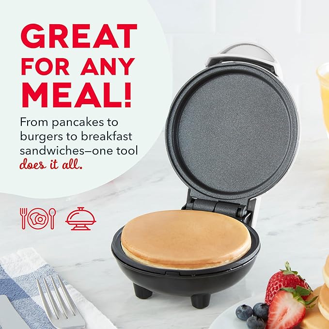 Dash Dash Mini Maker Griddle - Compact Breakfast and Pancake Maker for Small-Space Cooking - Nonstick Plate - Easy Clean - Quick Breakfast Appliance - White