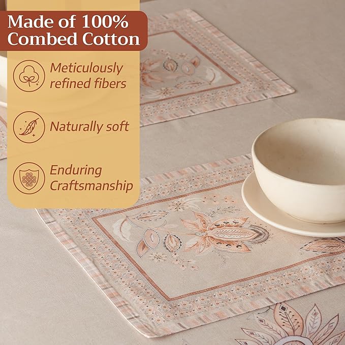 Maison d' Hermine Placemats 100% Combed Cotton Premium Set of 4 Dinner Placemat, Decorative Washable Cloth Placemat, Dining, Buffet Parties & Camping - Society Florals (13"x19")