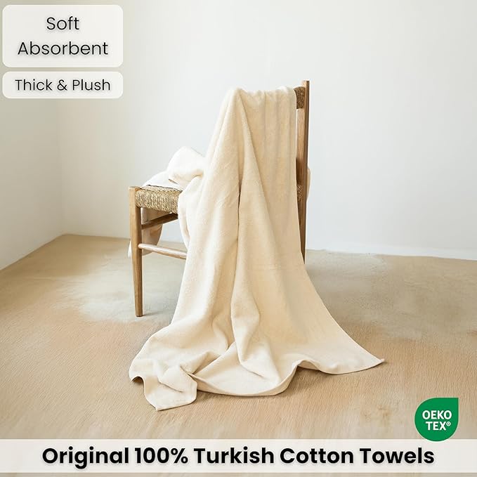 SALBAKOS Luxury 100% Turkish Cotton Bath Sheets 40x80 in Oversized Extra Large Bath Towels | Premium Hotel Quality Thick Soft Absorbent Turkish Towel for Spa Beach (Pack of 1, Ivory, Jumbo Bath Sheet)