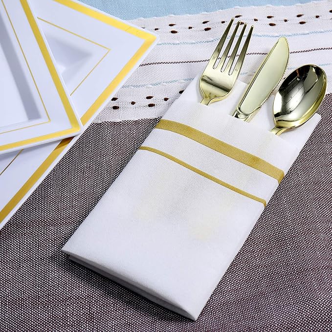FOCUSLINE 200 Linen Feel Disposable Bathroom Napkins, Soft and Absorbent Paper Guest Towels, Cloth-Like Hand Towels Decorative Paper Napkins for Parties, Weddings, Dinners or Events, Gold, 12" x 17"