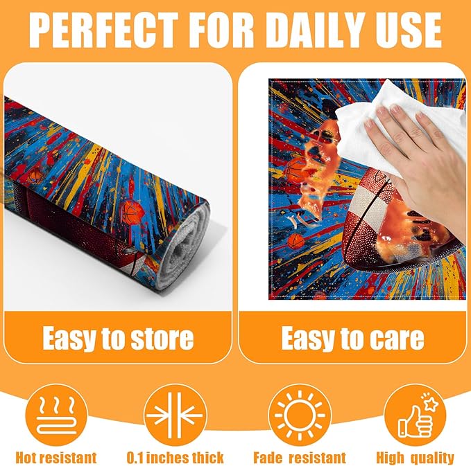 Colorful American Football Placemats Set of 6,12 x 18 Inch Table Mats Washable Heat Resistant Linen Fabric Rectangle Place Mat for Party Home Kitchen Dining