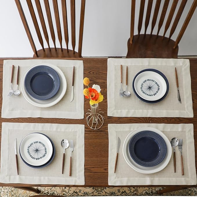 Simple&Opulence Linen Placemats Set of 4 – Hemstitched Dinner Cloth Placemats for Wedding,Party,Mothers Day,Easter – Machine Washable and Reusable 14"×19" Linen
