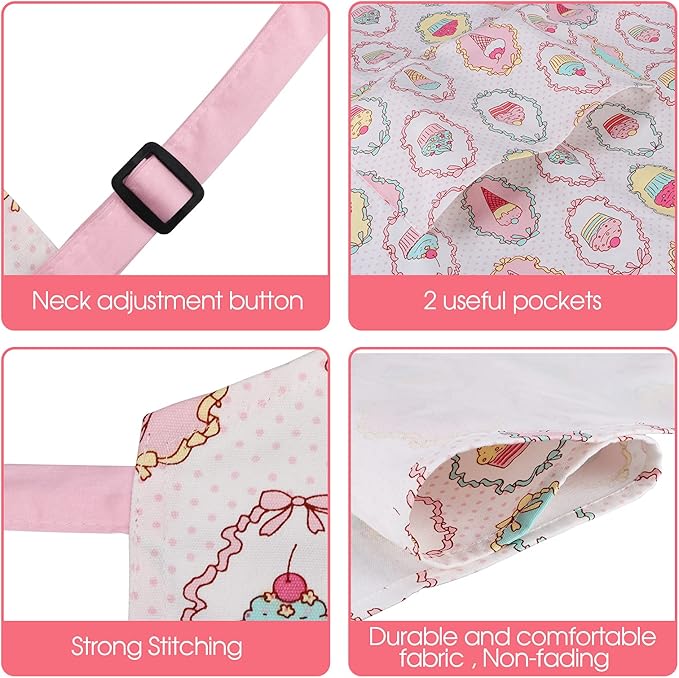 Cute Apron with 2 Pockets for Women, Adjustable Neck Strap and Long Waist Ties Cotton Cooking Baking Aprons, Use as a Kitchen and Chef Apron, Artist or Garden Aprons (Cupcake)