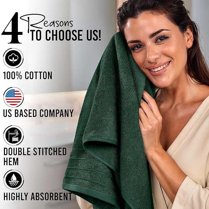RIVERSIDE Pack of 4 Premium Extra Large Bath Towels 30 x 60 Inches, 100% Cotton, Super Soft & Highly Absorbent, Larger & Lighter Weight, Quicker to Dry, Perfect for Bathroom, Forest Green