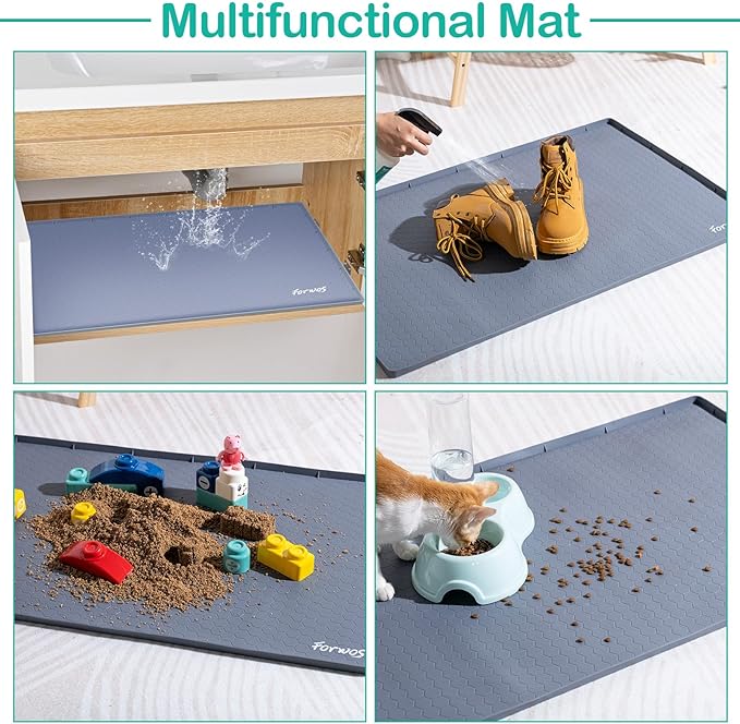 Waterproof Under Sink Mat 34" x 19", Silicone Cabinet Liner, Rubber Protector for Kitchen and Bathroom, Keeps Cabinets Clean, Dry, and Organized (Grey)