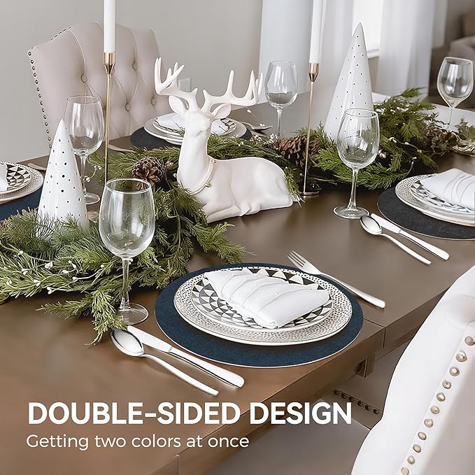13" Round Placemats Set of 6, NCUE Dual-Sided Faux Leather Heat Resistant Table Mats, Waterproof Oilproof Washable Protective Table Placemats with Coaster, Wipeable Vinyl for Indoor & Outdoor Use
