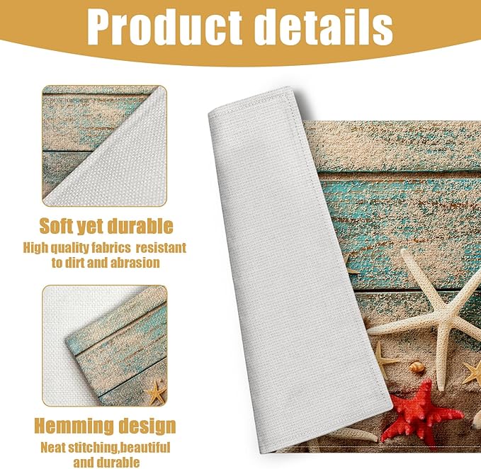 Beach Starfish Placemats Set of 6, Nautical Seashell Linen Place Mat Washable Stain Resistant Table Mats for Farmhouse Kitchen Dining Party Wedding Decor 12x18 Inch