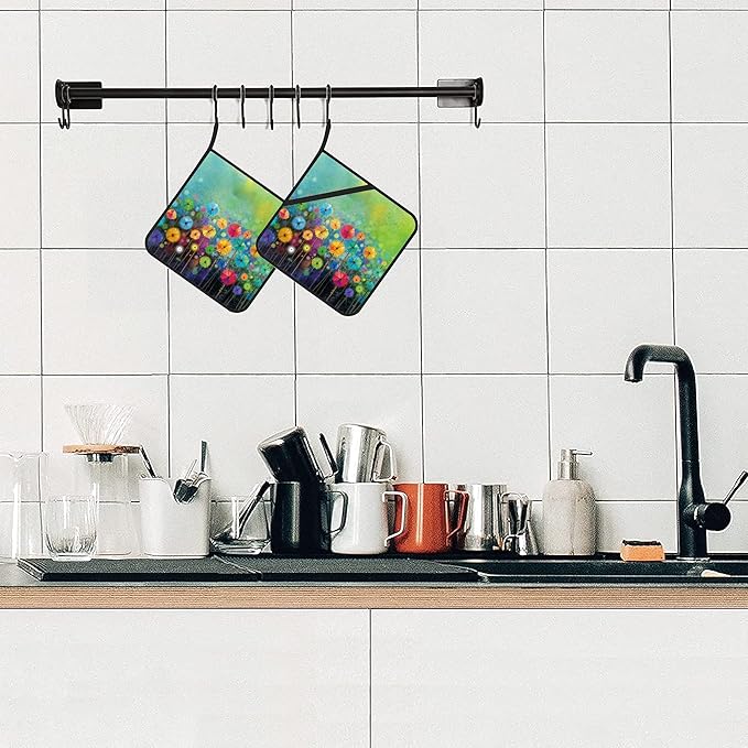 Abstract Floral Watercolor Painting Pot Holders Set of 2 Kitchen Heat Resistant Potholder for Microwave Cooking Baking Oven End Dishes and BBQ