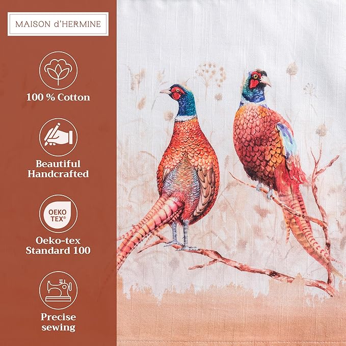 Maison d' Hermine Placemats Set of 4 100% Cotton Washable Cloth Place Mats, Reusable Table Mats for Thanksgiving Christmas Decorations Kitchen Dining Party Wedding (Faisan D'Automne, 13" x 19")