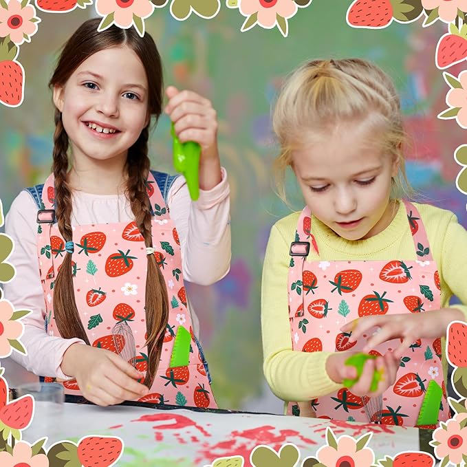 2 Pack Kids Apron, Cute Cooking Aprons, Waterproof Art Apron with Pockets, Toddler Painting Artist Apron Adjustable