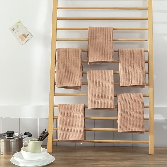QUILTINA Dish Towels Set,100% Cotton Waffle Weave Kitchen Towels 6 Pack,17 x 25 Inches Dish Towels for Kitchen,Super Absorbent for Drying and Cleaning(Brown)
