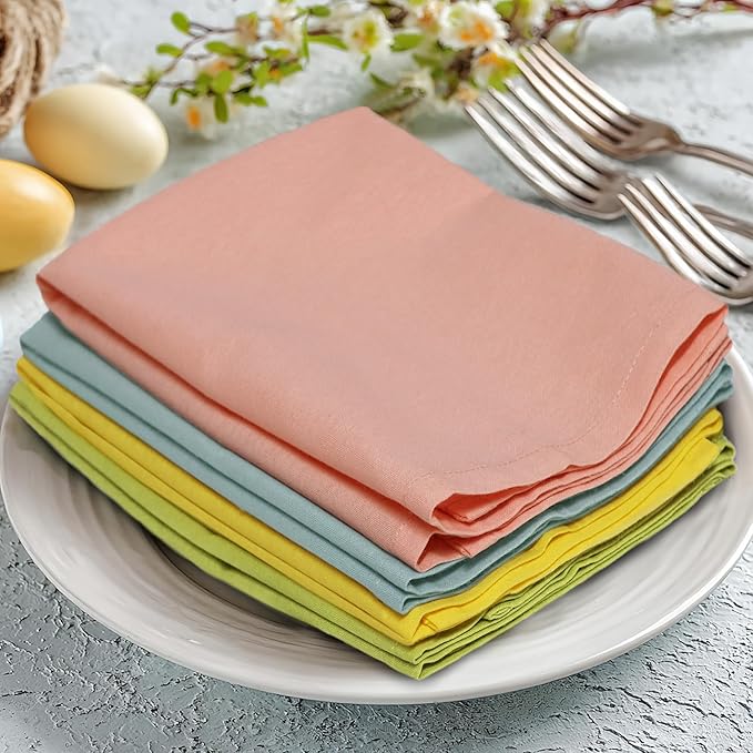 COTTON CRAFT Easter Cloth Napkins - Set of 8 Soft 100% Cotton Assorted Table Napkins - 2 Each in Pink, Blue, Yellow, Green – Reusable Machine Washable Spring Summer Multi-Color Napkins - 17x17