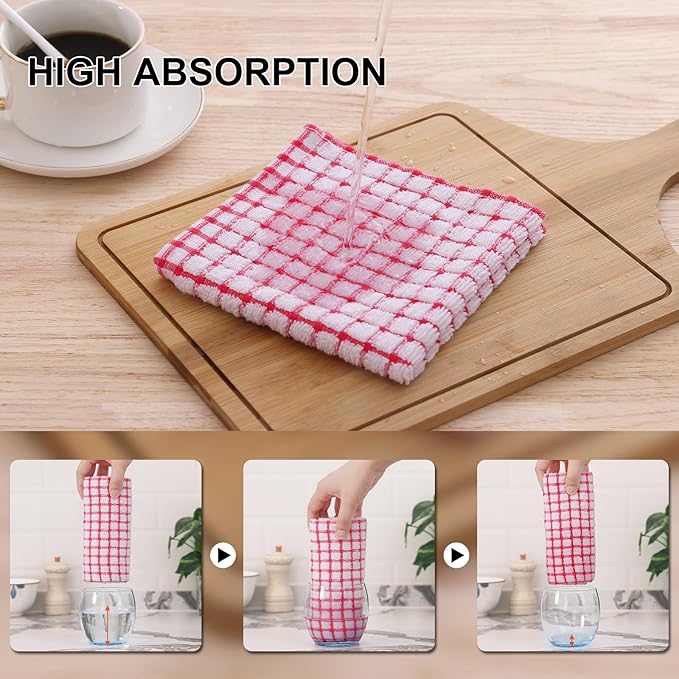 Kitinjoy Cotton 12 Pack Terry Kitchen Towels, 16 x 25 Inches Super Soft and Absorbent Dish Towels, Quick Drying Hand Towels for Kitchen Drying, Red