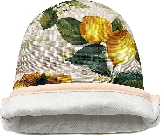 Watercolor Lemon Mini Silicone Oven Mitts 2-Pack Set, Heat Slip Resistant Kitchen Gloves, Soft Short Oven Mittens for Safe Cooking Baking Grilling