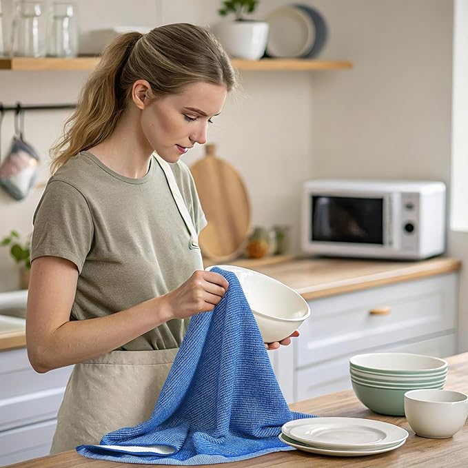 Mordimy Premium Kitchen Towels 8 Pack (18 x 28 Inches, Blueberry), Large Cotton Kitchen Hand Towel, Flat & Terry Dish Towels for Drying Dishes, Super Absorbent Tea Dishtowels Set with Hanging Loop