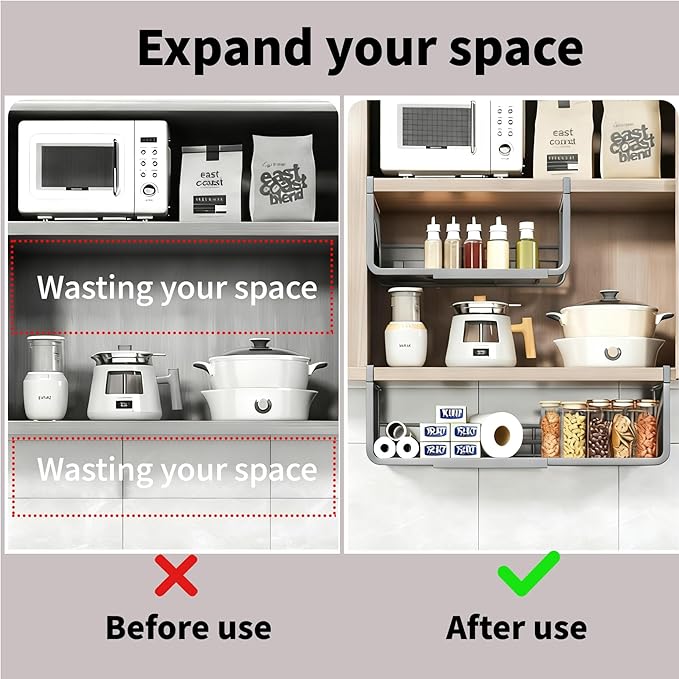 Expandable Hanging Storage Racks for Kitchen Cabinet ，Pantry & Cupboard Under Shelf Basket Organizer (Black)