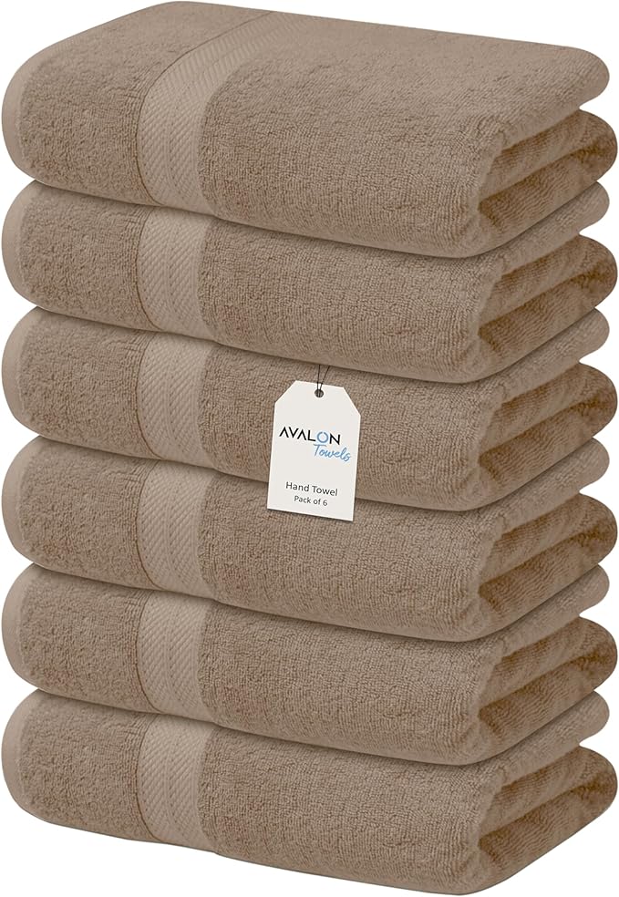 Avalon Towels Luxury Hand Towels (Pack of 6) Size 16x28 Inches - Premium Cotton, Soft and Highly Absorbent Hand Towels for Bathroom, 600 GSM Face Towels, Hotel & Spa Quality, Quick Dry (Beige)