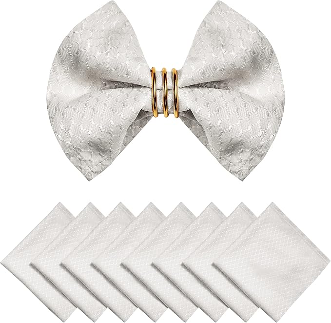 Cloth Napkins Set of 8 – Square 17x17 Inch Jacquard Fabric Polyester Washable Reusable Cloth Napkins for Kitchen Dinner Dining Restaurants Wedding Party Banquet Table (Ivory)