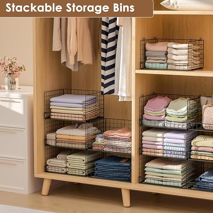 Yociyoga 3-Tier Stackable Closet Organizers and Storage Shelves, Foldable Closet Shelf Organizer, Stackable Storage Bins Drawers for Closet Organizer System, Black(Patent Pending)