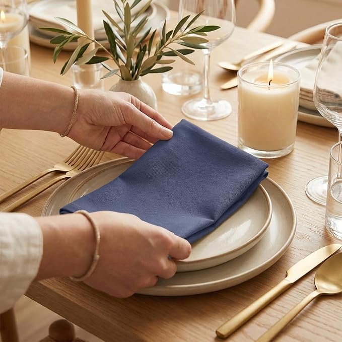 Accent Home 100% Cotton Napkins, Delicate Cloth Napkins for Dinners, Parties and Weddings，18 x 18 Inch Set of 6 - Navy