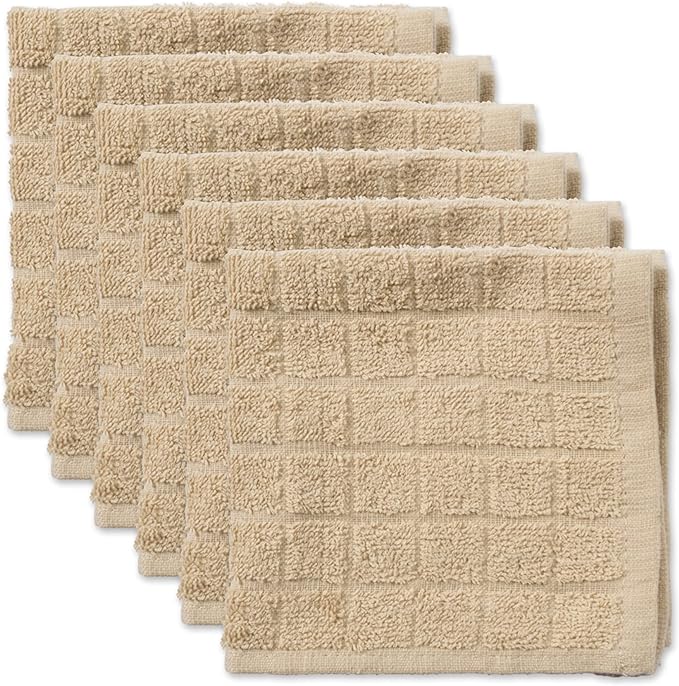 DII Basic Terry Collection Solid Windowpane Dishcloth Set, 12x12, Pebble, 6 Piece