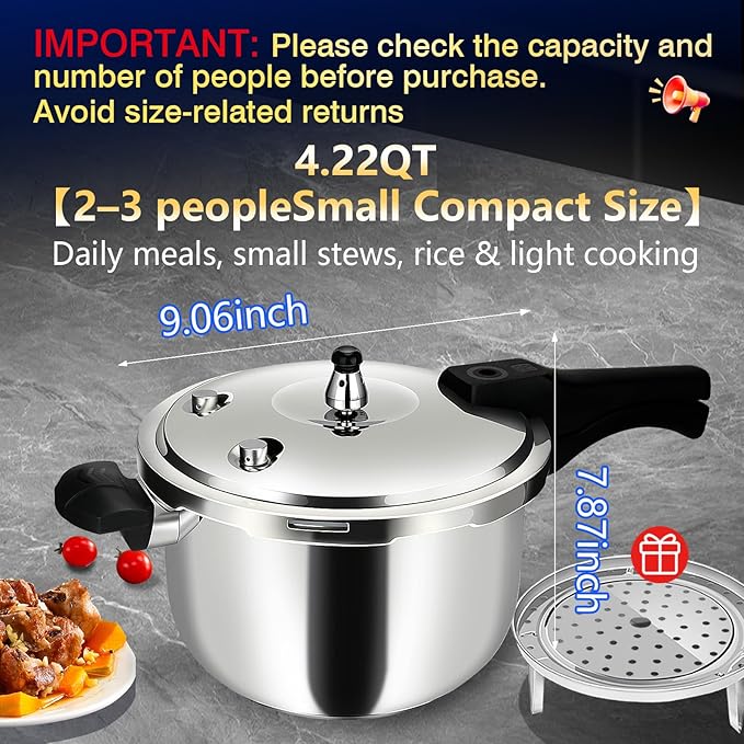 8-in-1 Stainless Steel Pressure Cooker with 8 Safety Features - 4 Quart, Fast & Even Cooking for Healthy Meals，pressure cooker stainless steel 4qt small,mini pressure cooker for canning