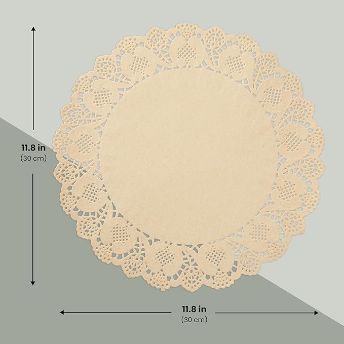 Juvale Paper Placemats - 12-Inch Round, Brown, 250 Count - Disposable Placemats & Lace Doilies - Paper Chargers for Dinner Plates - Tea Party Decorations & Wedding Table Decor