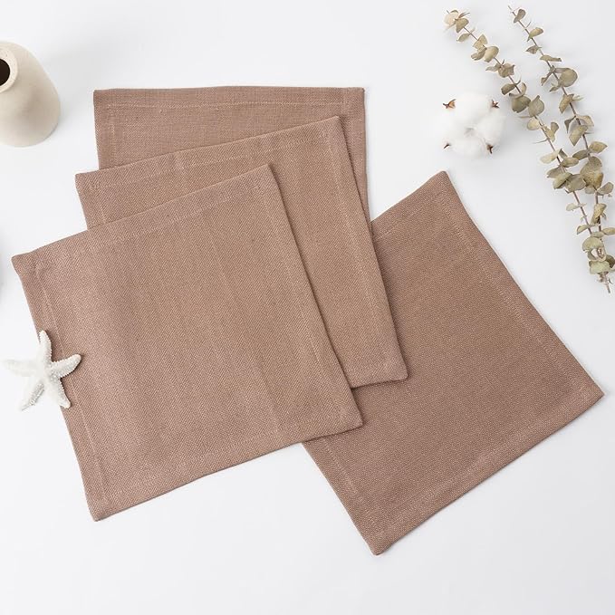 100% Linen Thick Washcloths with Loop - Linen Cloths Makeup for Face 4 Pack 10 x 10 Inch, Small Exfoliating Face Washcloth for Women Bathroom Travel,Dark Apricot