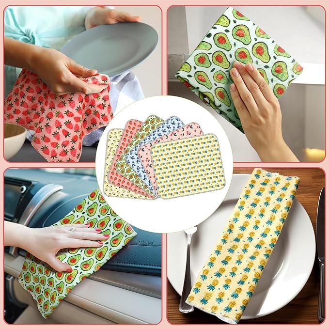 Redbaker 30 Pcs Reusable Paper Towels Rolls Kitchen Towels Bulk Washable Paperless Cloth Cotton Hand Napkins with Cardboard Reusable Napkins for Kitchen Bathroom (Fruit Style)