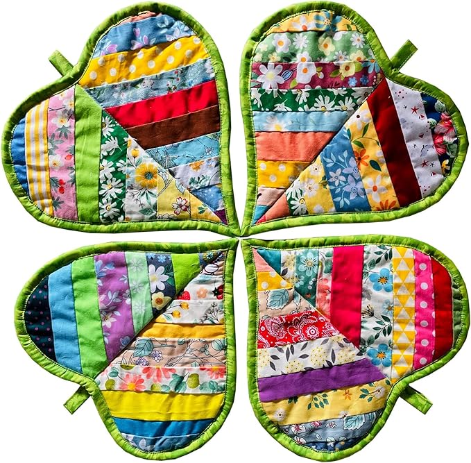 Pot Holders for Kitchen Hot Pads 100% Cotton for BBQ/Cooking/Baking/Grilling/Microwave/Barbecue (Loves, 4PCS Loves)