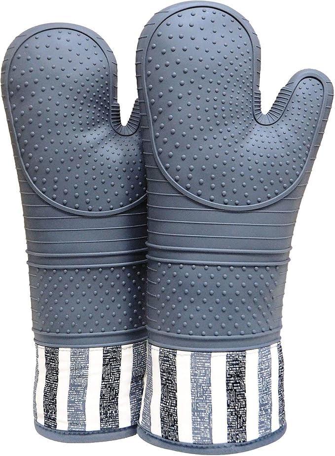 RED LMLDETA Heat Resistant 550 Degree Oven mitt, Silicone Oven Hot Mitts - 1 Pair, Extra Long Professional Baking Oven Gloves - Food Safe,Pot Holders Cooking,Grilling,Kitchen (Grey Mittens)