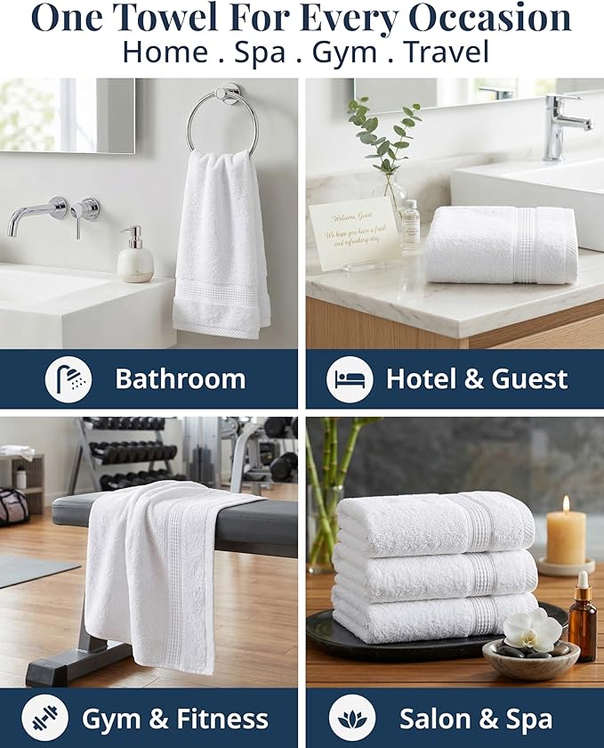 White Hand Towels for Bathroom - Pack of 4 (16"x28") 100% Cotton Hand & Face Towels - Soft, Durable, Quick Dry & Highly Absorbent, Fingertip Towel for Bathroom - Great for Gym, Salon, Spa & Family Use